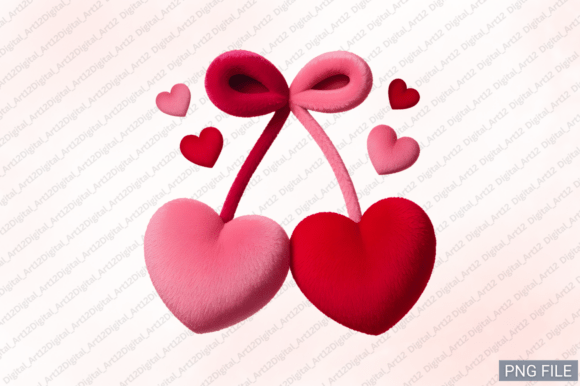 Charming Plush Heart Cherries Embroidery Design