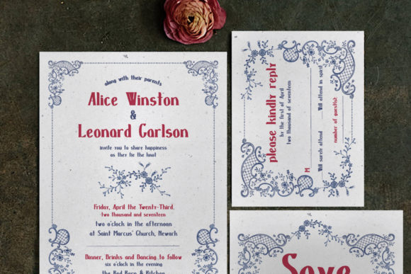 Elegant Embroidery Wedding Invitation Suite